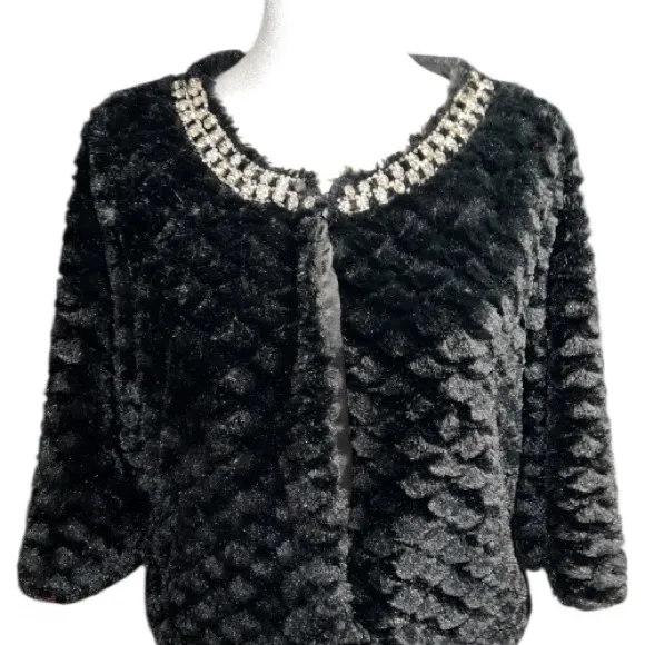 Haani Black Teddy Jacket with Embellished Collar Size L - Image 4