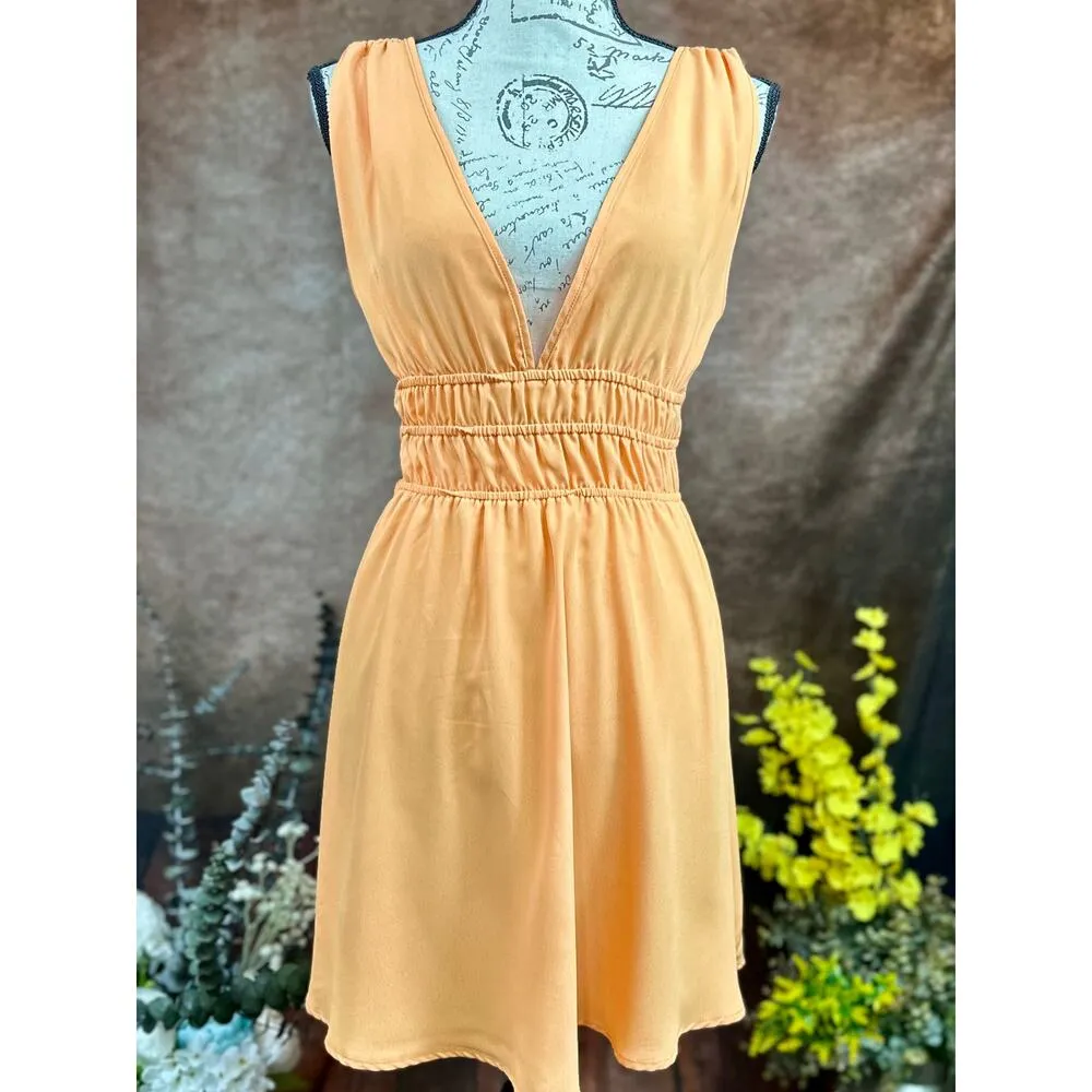 Semi Backless Sleeveless Gathered Waist Vero Moda Bonni Catch Mini Dress OrangeM - Image 6