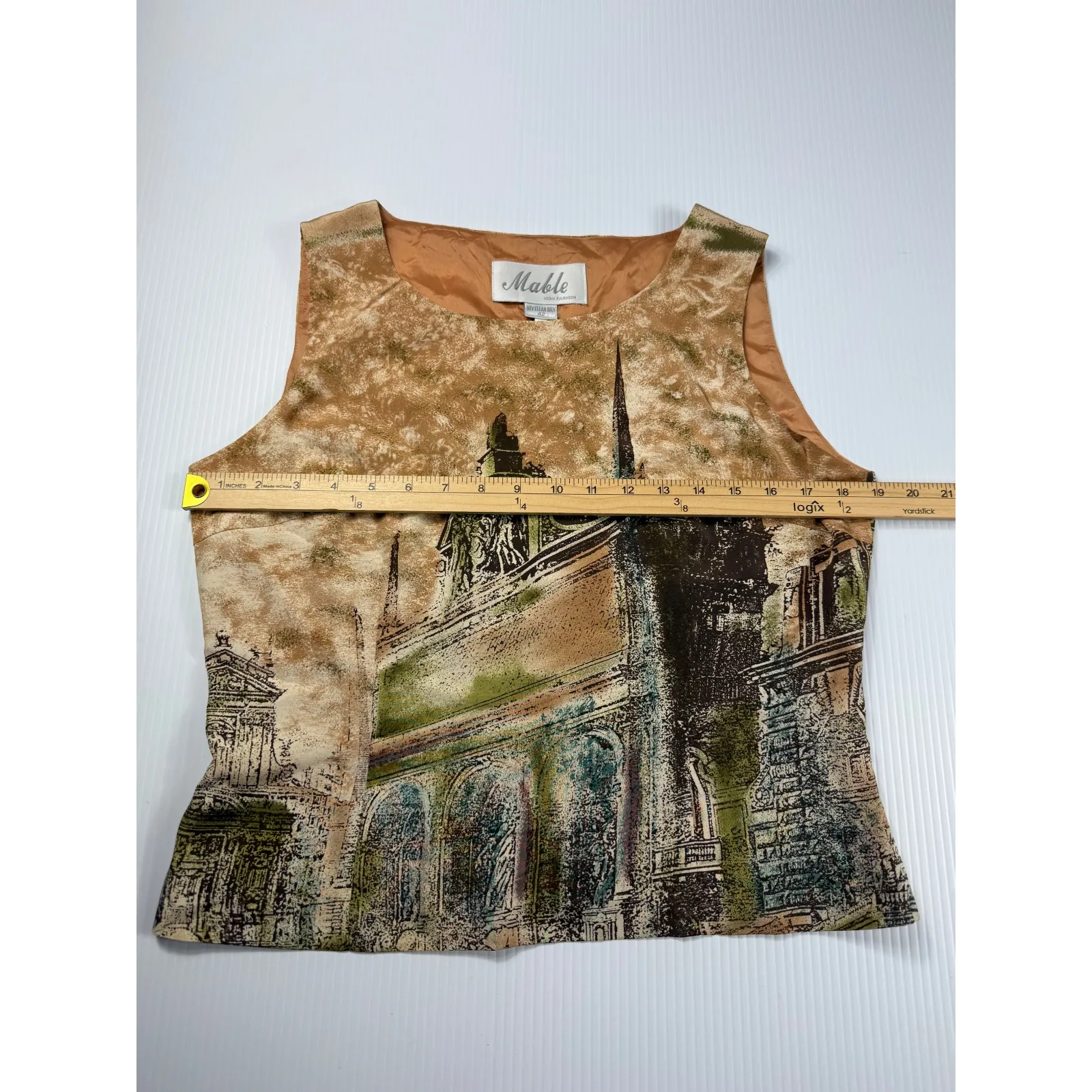 Mable Vintage Sleeveless Top Cityscape Print‎ Artsy Tank Top Size 42 Brown - Image 3