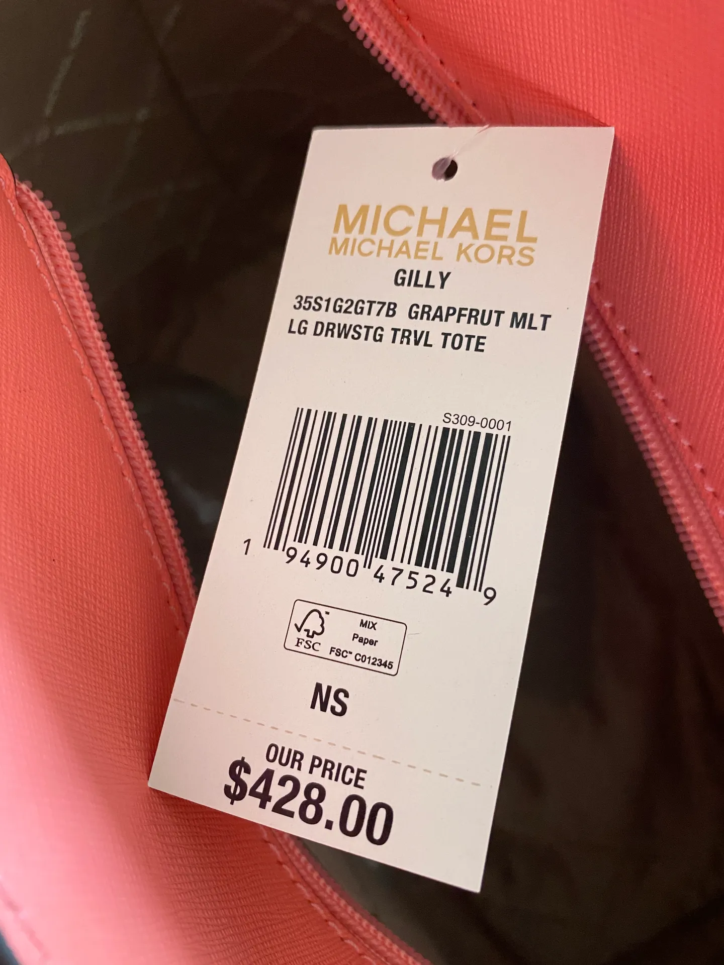 Michael Kors MK Gilly LG Drawstring Tote Grapefruit - Image 10