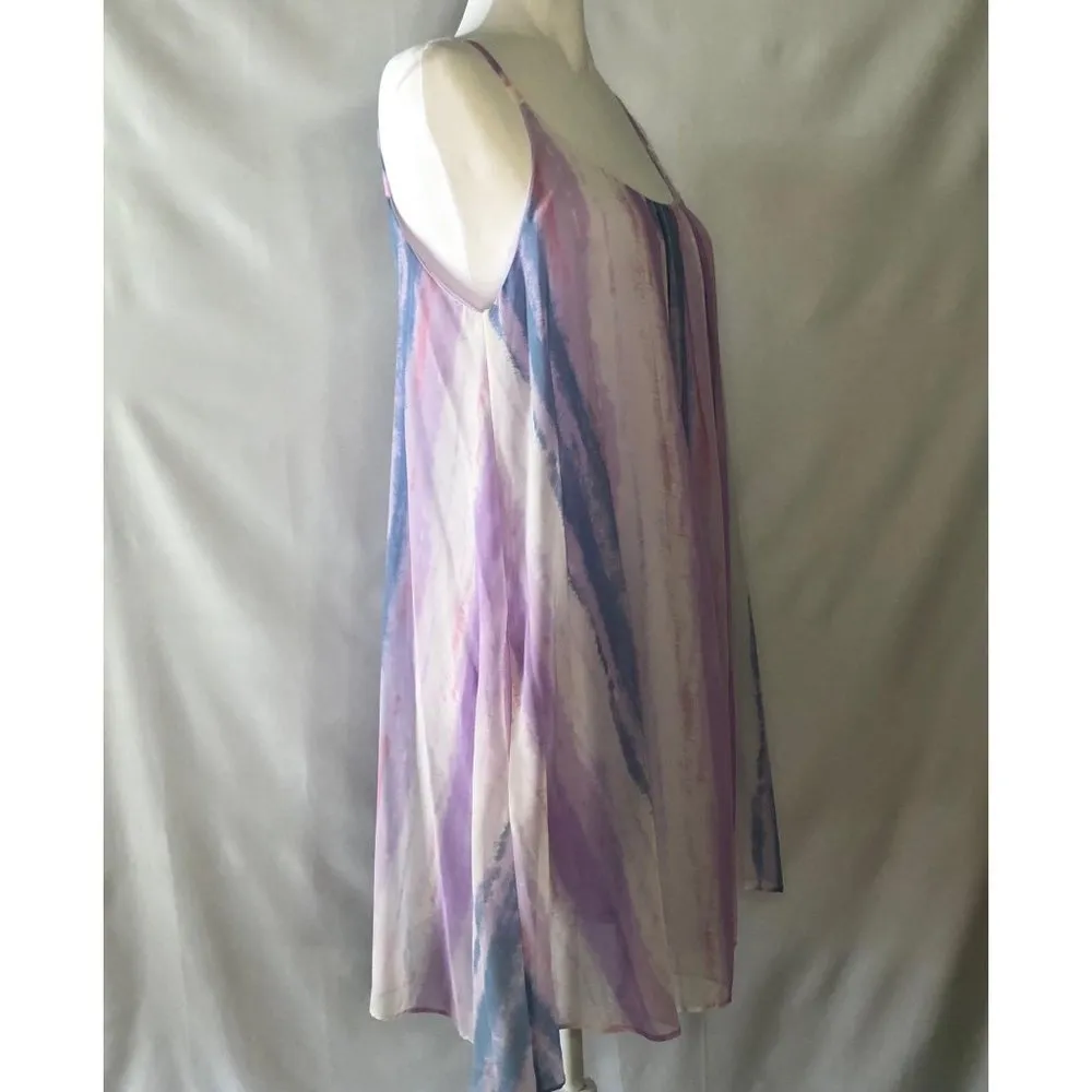 Adrienne Lavender Watercolor Shift Dress Round Neckline Flowy Women's Sm - Image 3