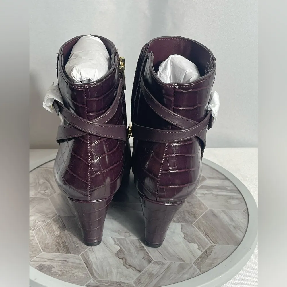 Jones New York Helini Burgundy Croc Strap Ankle Booties 7.5M NIB 3” Heel - Image 3