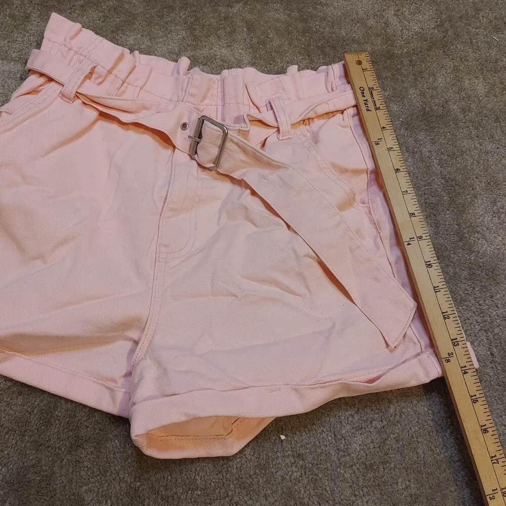 No Boundaries NoBo Large Pastel Pink Paper Bag Light Shorts Belt Pockets Summer - Image 8