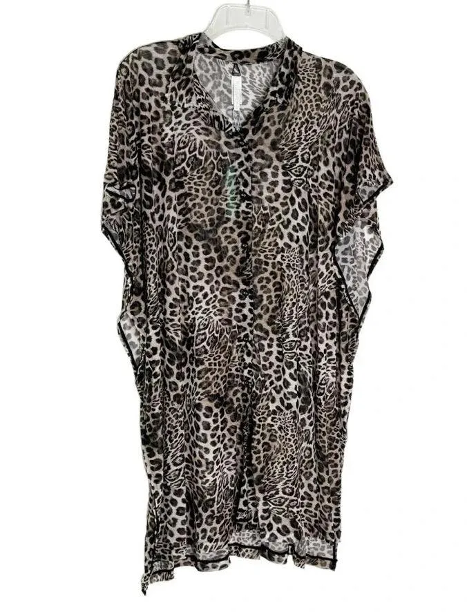 SEA LEVEL Wildside Mesh Beach Coverup Caftan Shirt Animal Print Size S NWT Black - Image 7