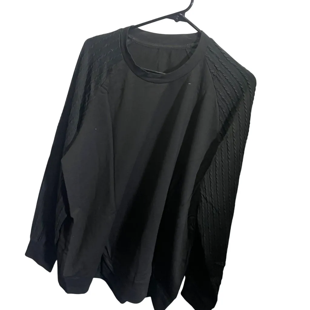 Black XL Crewneck Sweater With Textured Knit Sleeves Polyester Blend - Image 3
