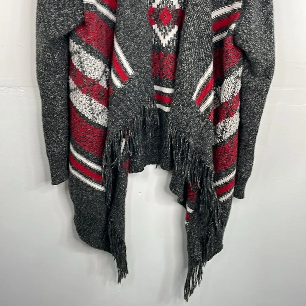 St Johns Bay open front sweater cardigan black gray stripe fringe southwest XL - Image 4