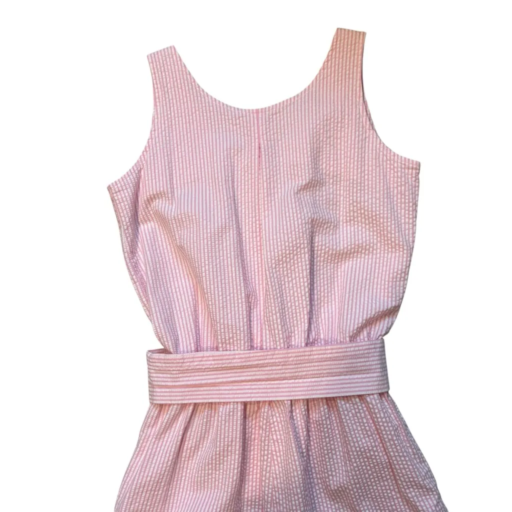 Vtg Reyn Spooner Cotton Seersucker Pink/White Sleeveless Belted Jumpsuit Sz S Pink - Image 8
