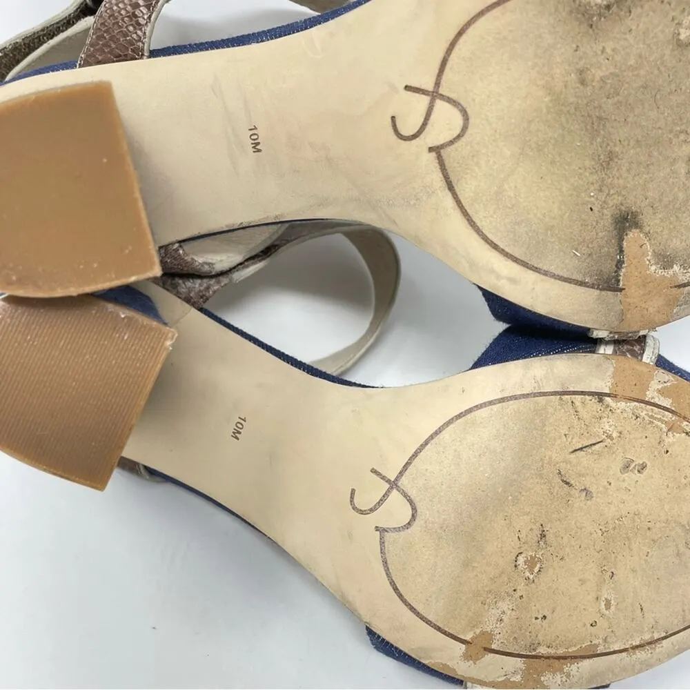 Joan and David Denim Snakeskin Leather Chunky Block High Heel Y2K Buckle Shoe 10 - Image 12