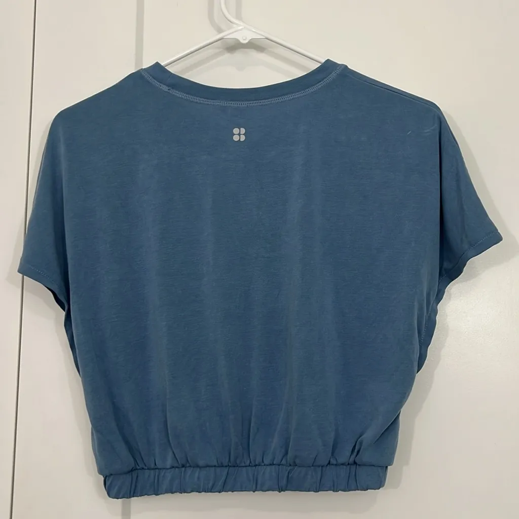 Sweaty Betty XS Teal Blue Peaceful Cap Sleeve Crop Top with Elastic Waist - Image 9