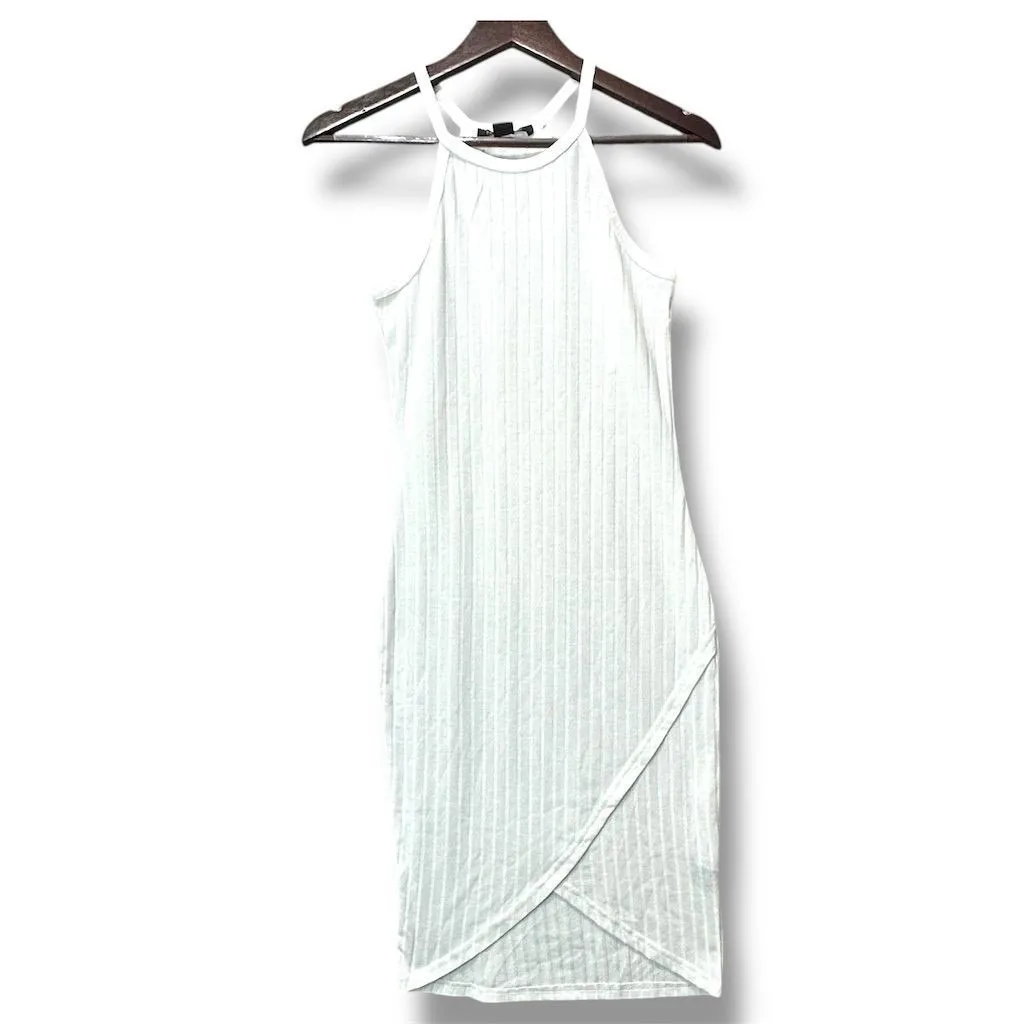 Womens M White Halter Stretch Knit Dress Spring Y2K Clean girl Resort Minimalist - Image 2