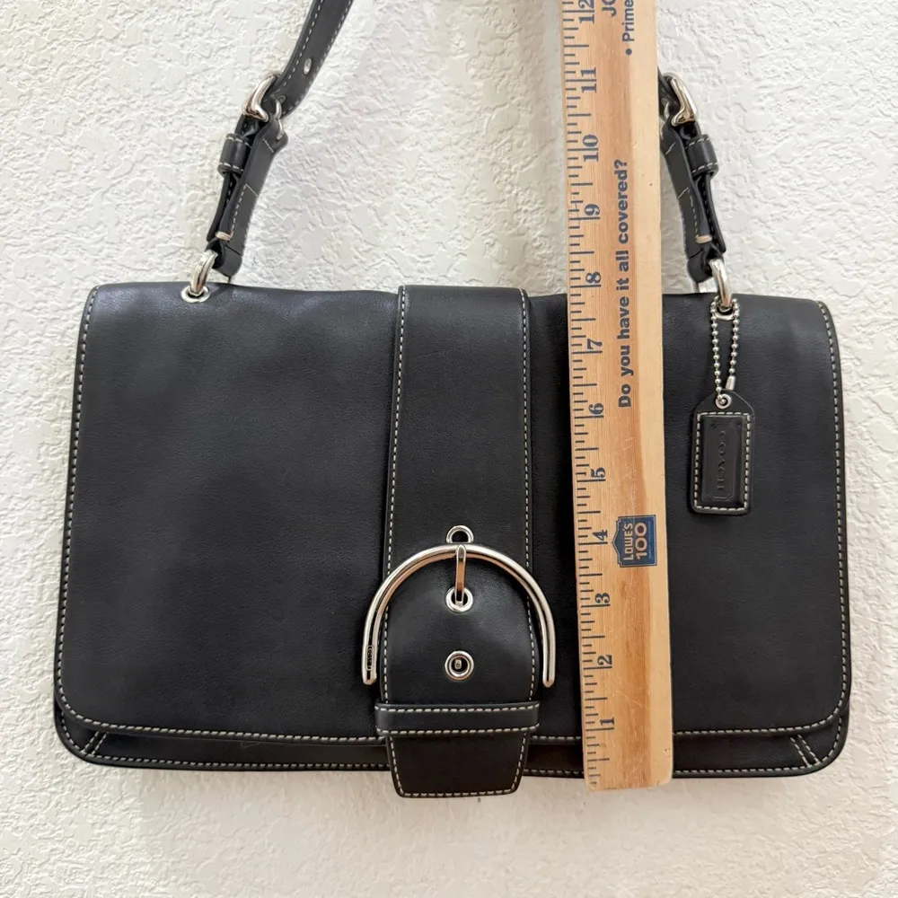 Vintage Y2K COACH 9741 Black Leather Stitch Buckle Soho Flap Shoulder Bag - Image 7