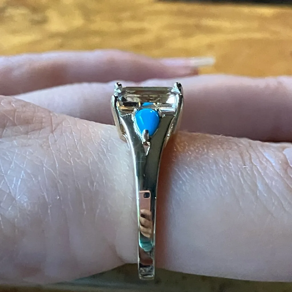 Yellow Labradorite Sleeping Beauty Turquoise Sterling Silver Ring 8.75 Gold - Image 3