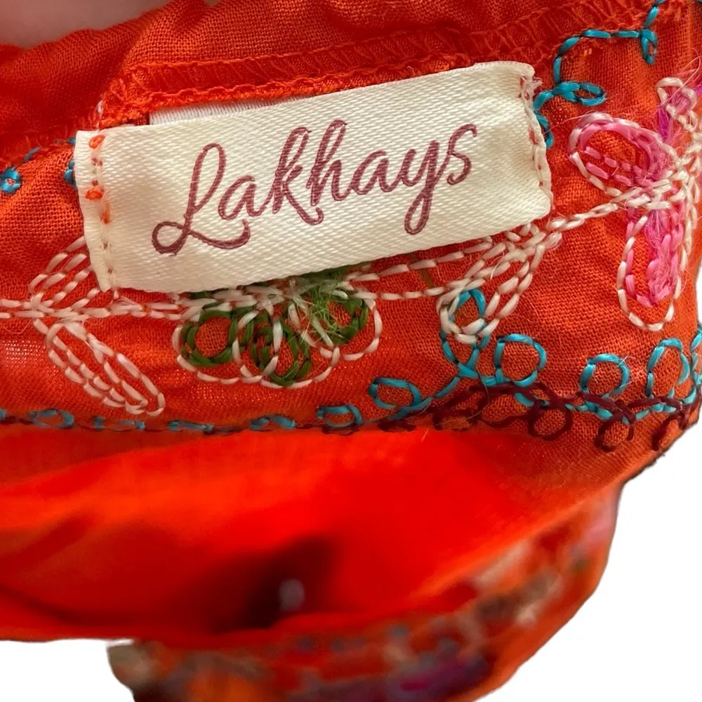 Lakhays Orange Indie Boho Hippie Embroidered Floral Bell Sleeve Tunic Dress Top - Image 6