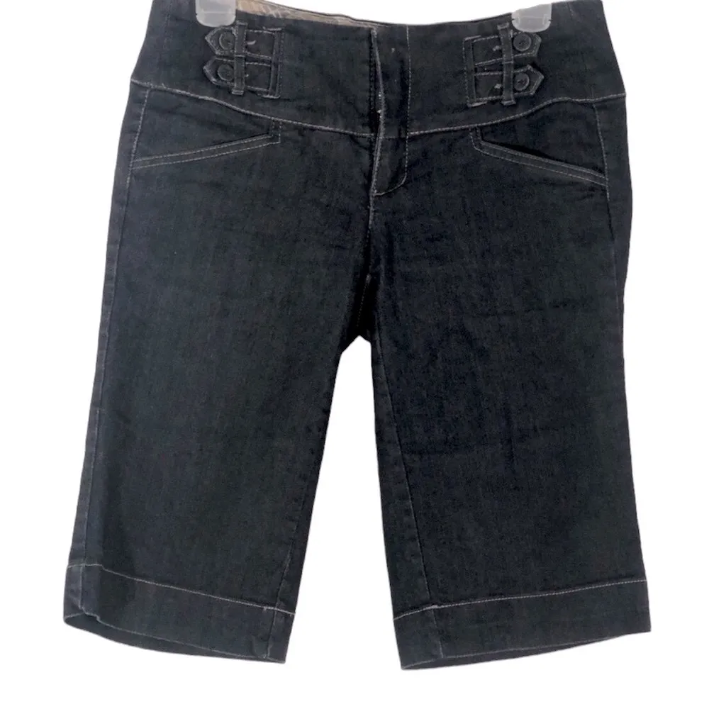 Boom Boom Denim Mid Rise Blue Jean Bermuda Shorts Dark Wash Juniors Size 7 - Image 7