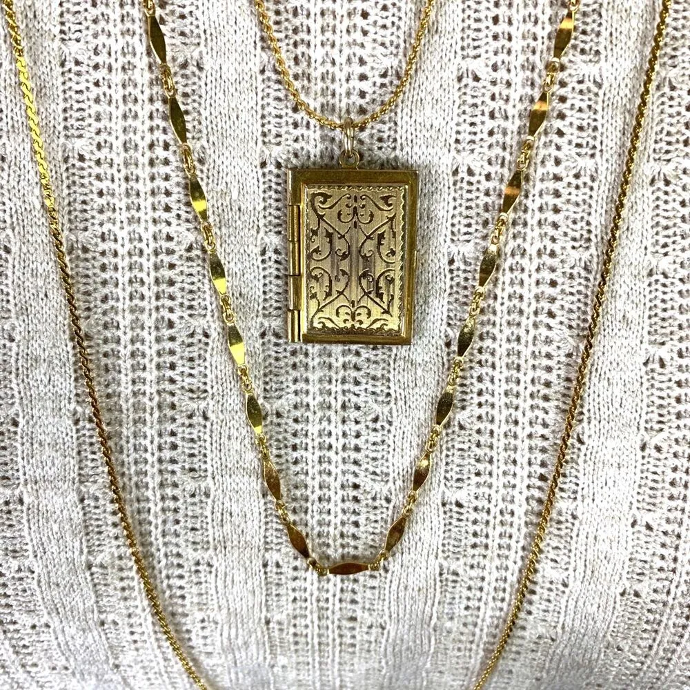 Vintage Napier Multi Strand Necklace and Carl Art Locket Rectangle Gold Tone - Image 8