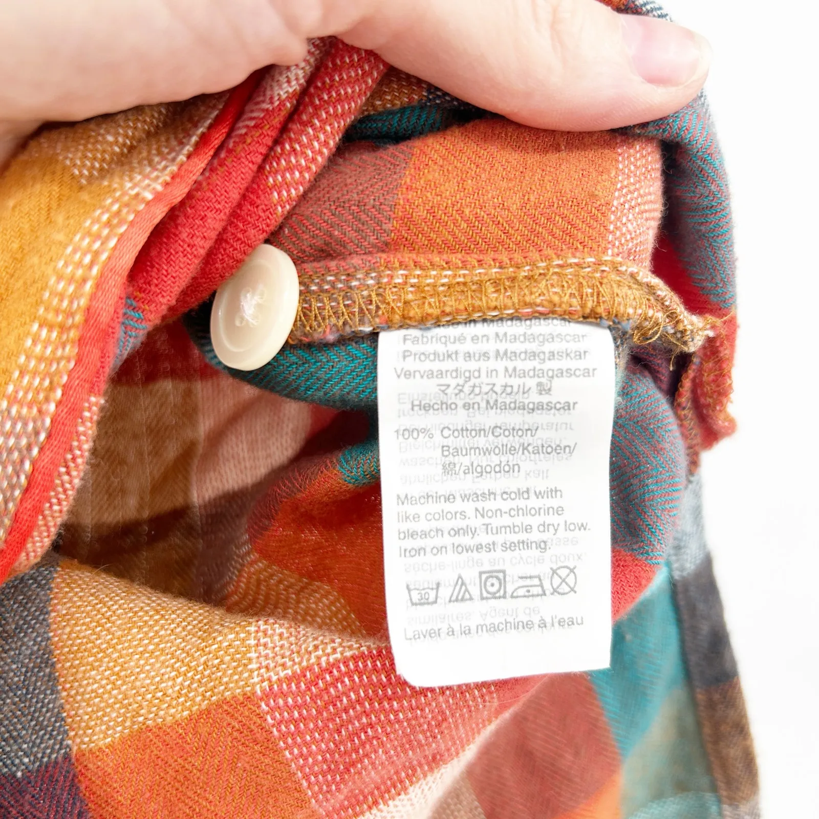 Madewell‎ Womens Bedtime Button Up Cotton Flannel Pajama Top XS Rainbow Check - Image 6
