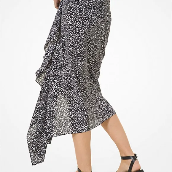 Michael Kors Collection Leopard Silk Crepe de Chine Sarong Skirt Size 8 Black - Image 2