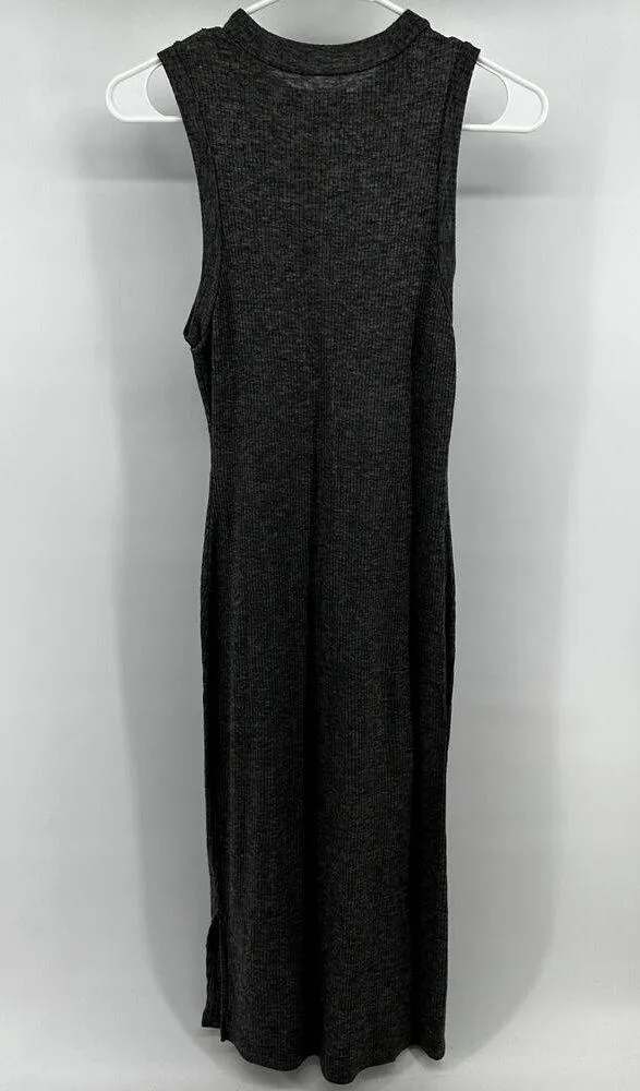 Madewell Ribbed Midi Muscle Tank Dress Side Slit Knit Crew Neck Dark Gray Small - Image 4