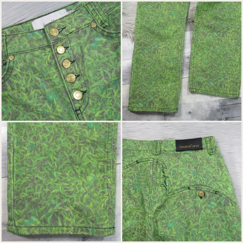 HOUSE OF SUNNY London Fields Jessie High Waisted Button Fly Straight Leg Jeans 4 Green - Image 10