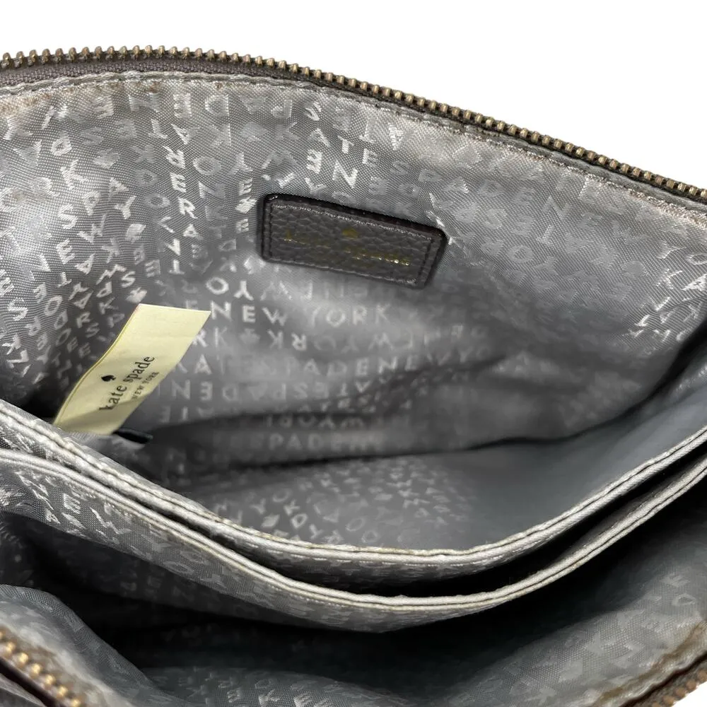 Kate Spade Leila Triple Gusset Gray Leather Crossbody Purse - Image 8