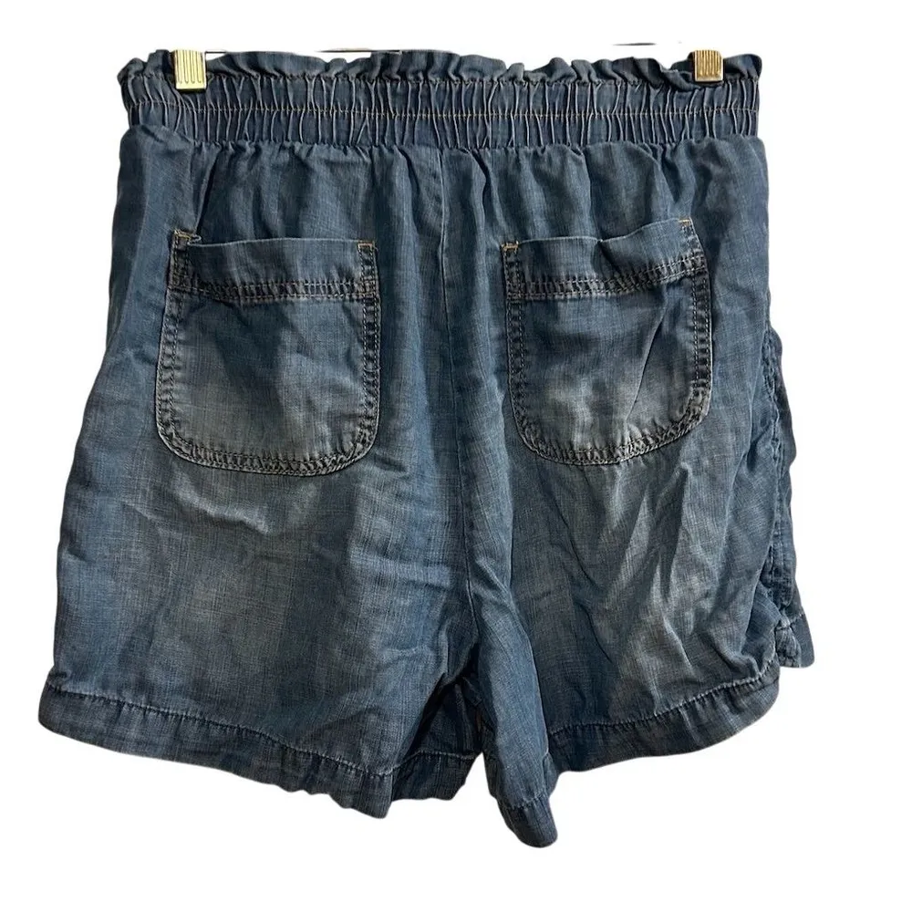 Knox Rose Women's M Chambray Paperbag Shorts Tie Waist Blue Casual - Image 2