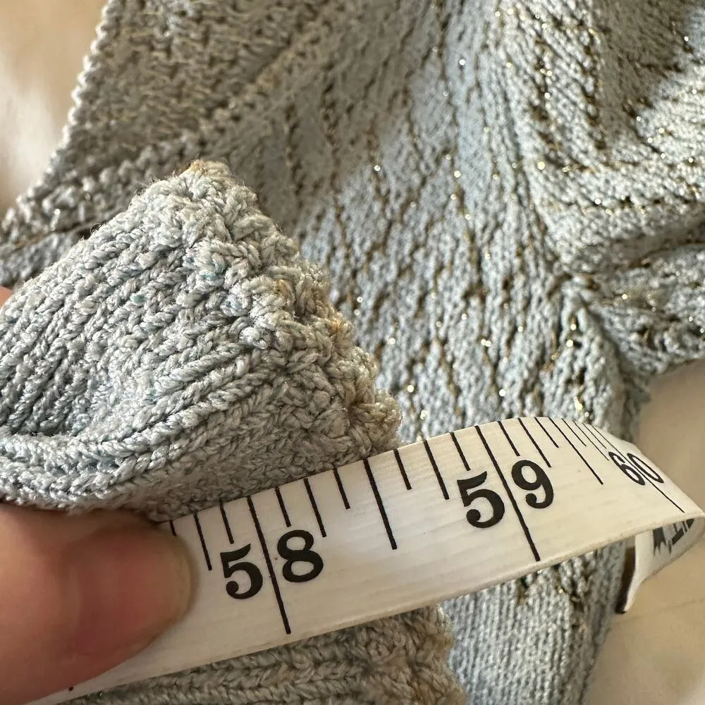 1960s VINTAGE | Unique Light Blue and Gold Knit Long Sleeve Gown | Aprox Small - Image 8