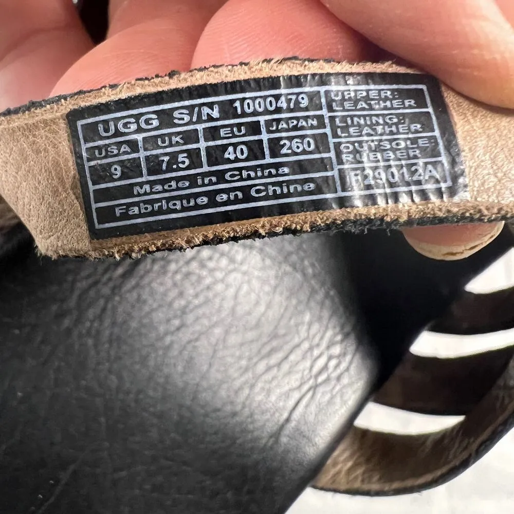 Ugg Addyson Black Leather Woven Strappy Espadrille Wedge Slide Sandals Size 9 - Image 6