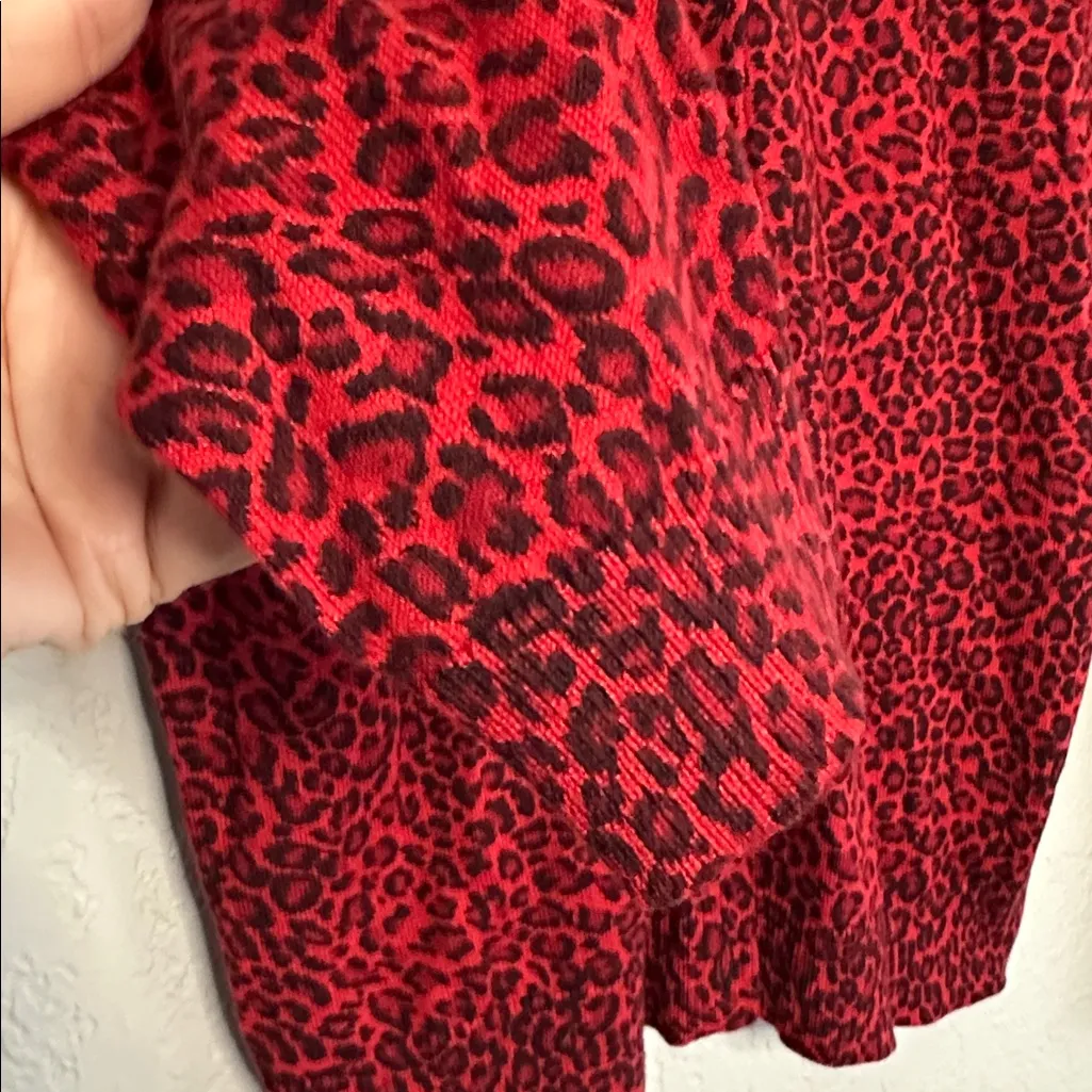 Ann Taylor Red Cheetah Animal Print Cardigan Sweater Silk Cashmere Medium Fall - Image 4