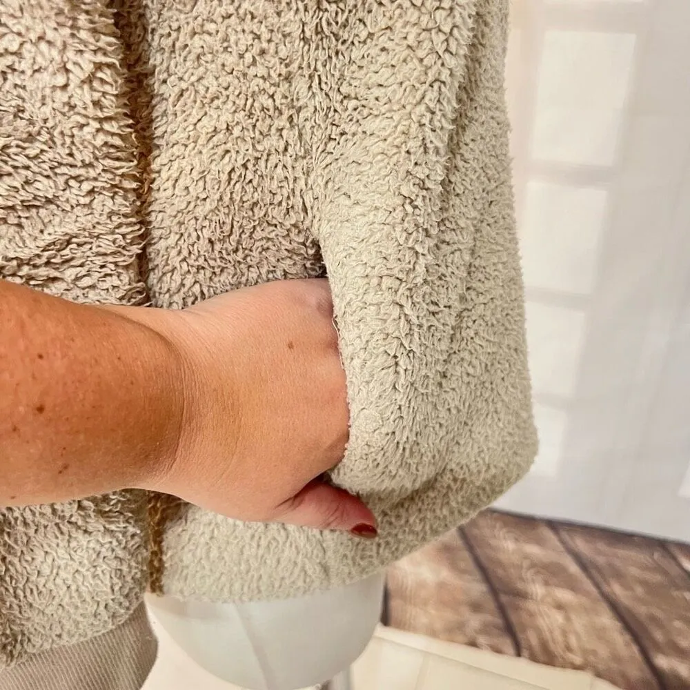 Calvin Klein Beige Sherpa Full Zipper Mock Neck Teddy Jacket Size Small - Image 4