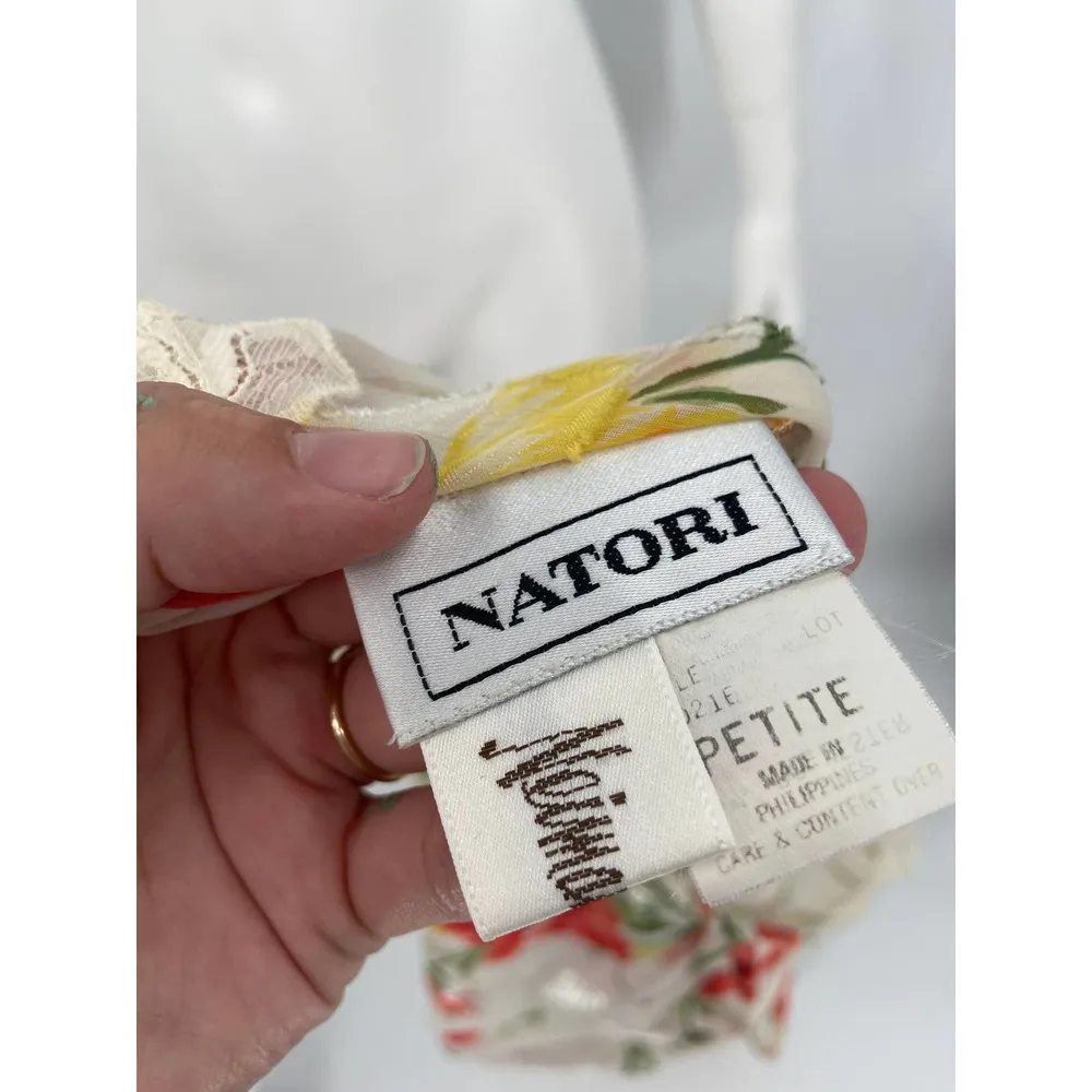 Natori Vintage Robe Nightdress Set Orange Yellow Floral Lace Trim Size S - Image 3