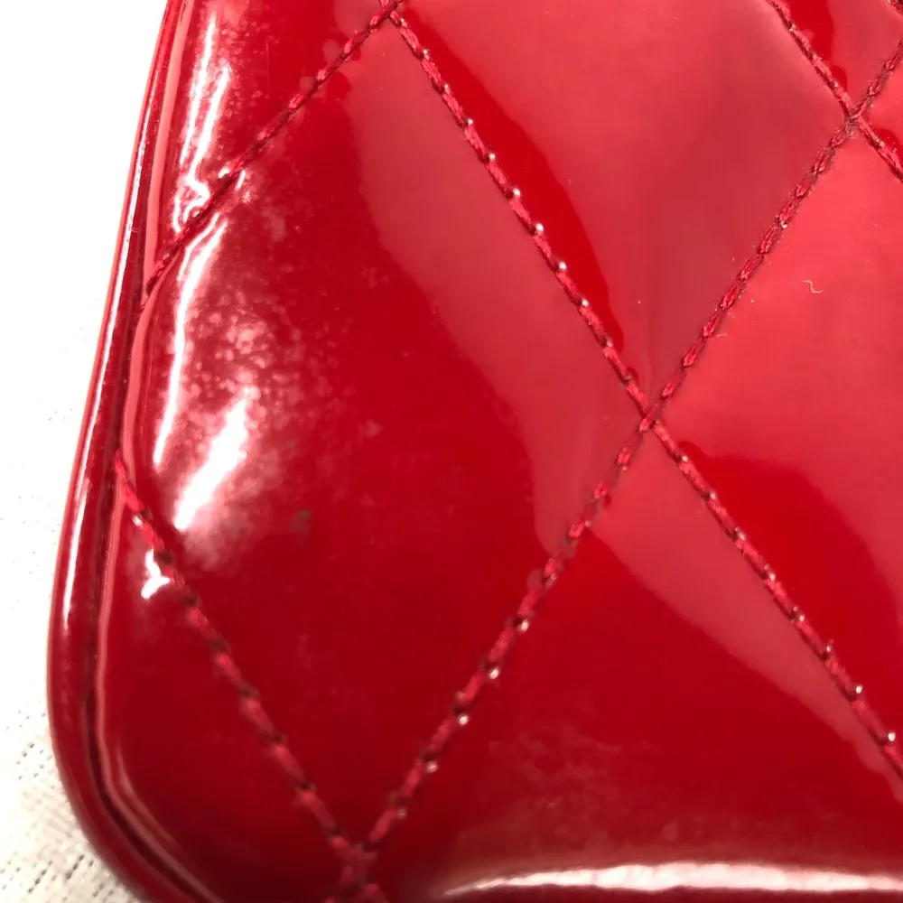 Coach Poppy red gloss quilted patent leather wristlet coin wallet FLAWED - Image 10