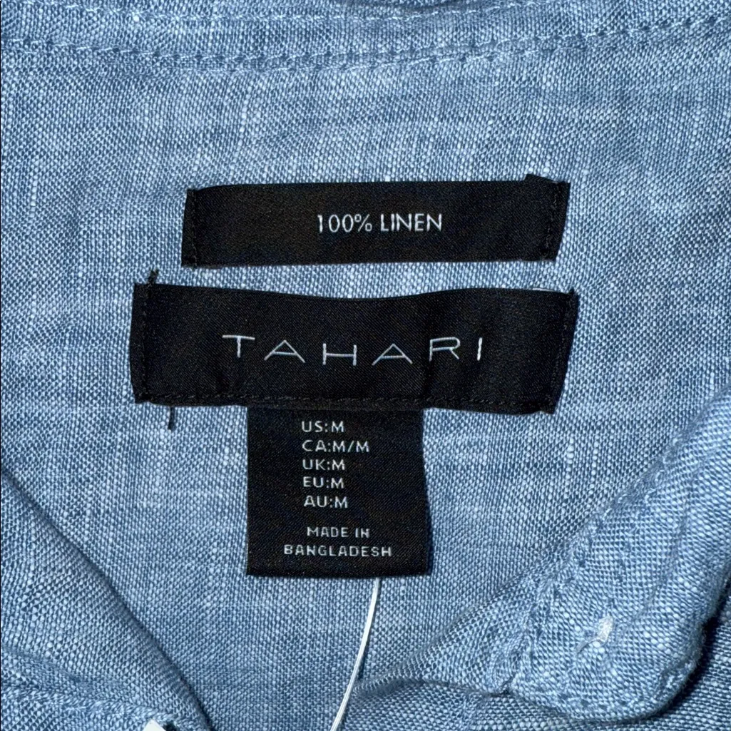 TAHARI women’s medium 100% linen long sleeve roll tab button down shirt - Image 7