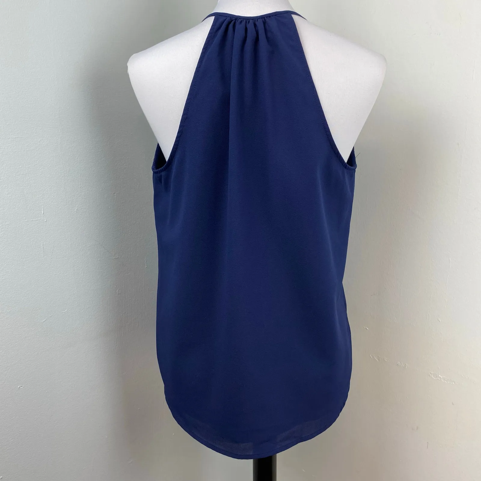 Paper Crane Navy Pleated Sleeveless Blouse Tank Top Tassels Large - Image 4