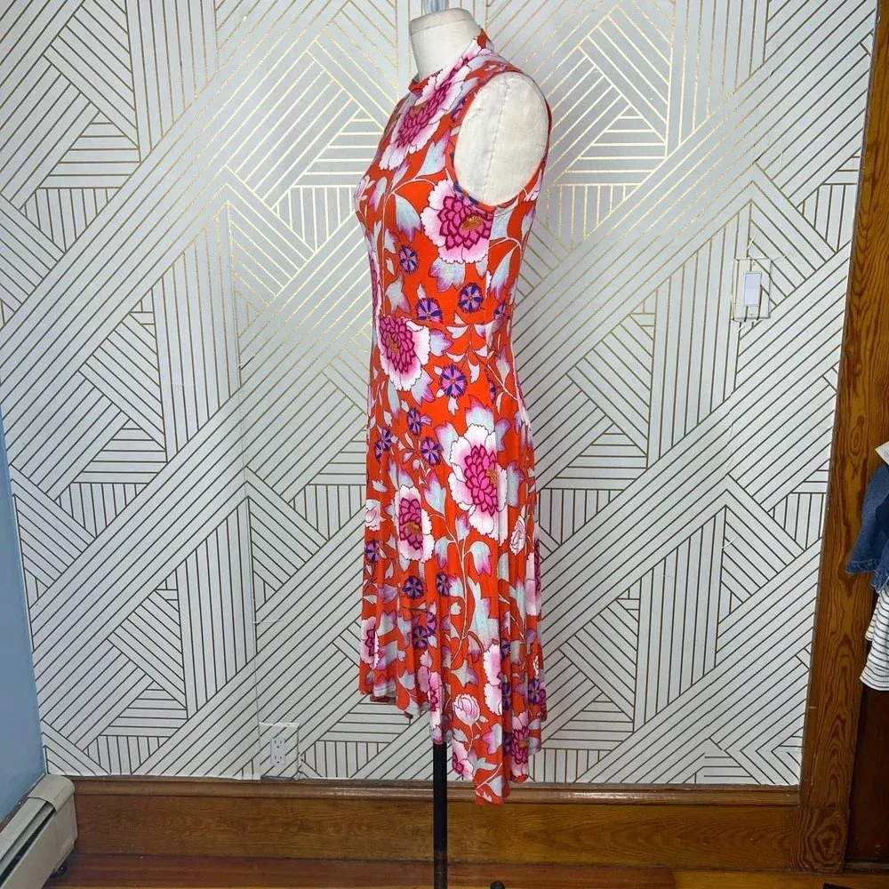 Anthropologie Maeve Cleary Dress Floral Mock Neck Jersey Orange‎ Red Size Small - Image 7