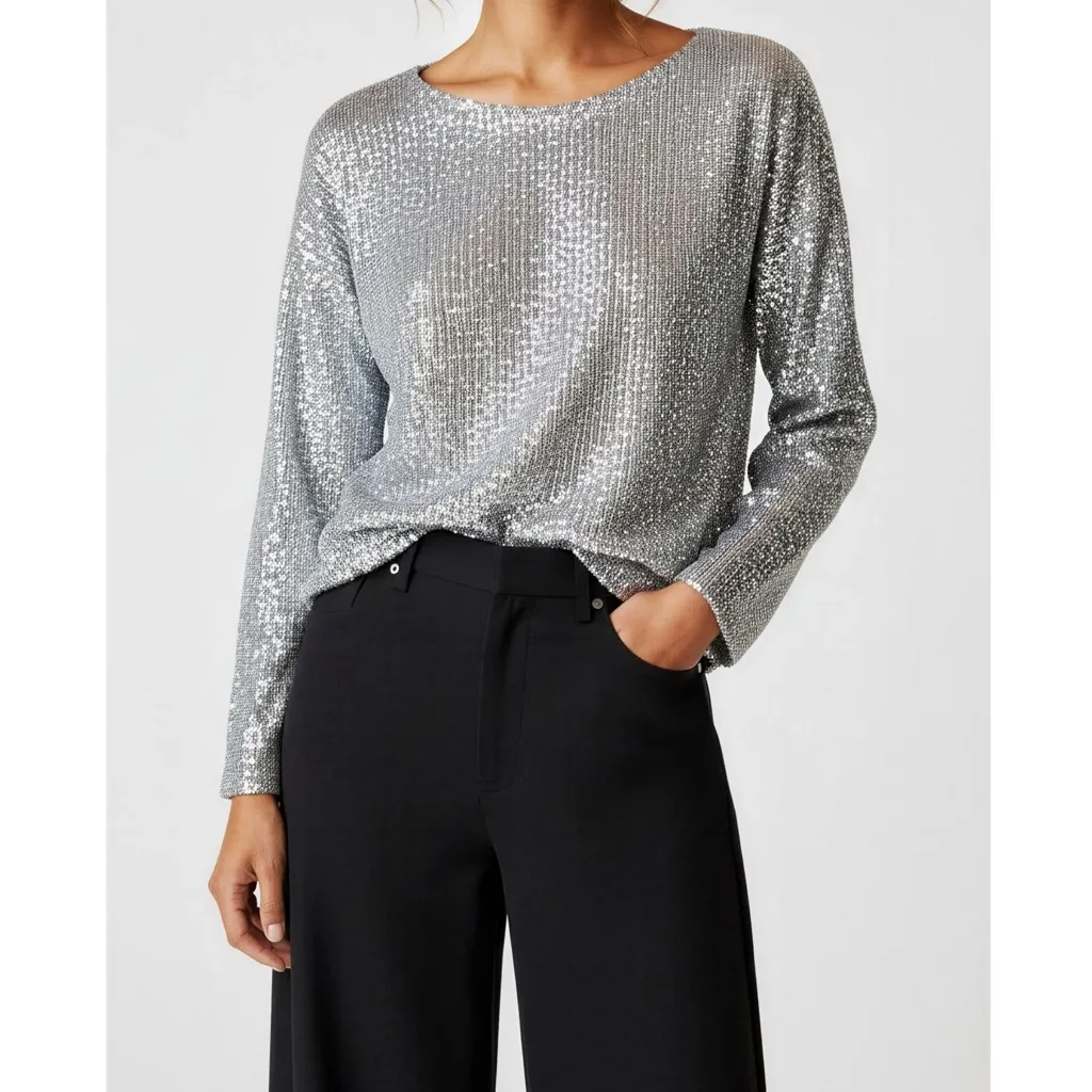 EMERSON FRY Keyhole Top, Silver Sequin, Large Gray - Image 3