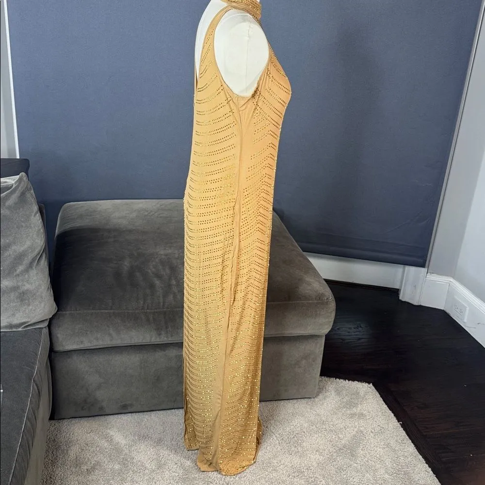 Women’s Sheer Gold Party Club Dress Halter
Neck Sleeveless Zip Back Size 12 NEW - Image 3