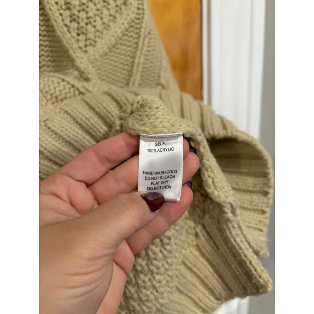 Pomander Place Cable Knit Fisherman Sweater XS Oatmeal Beige Chunky Crew - Image 3