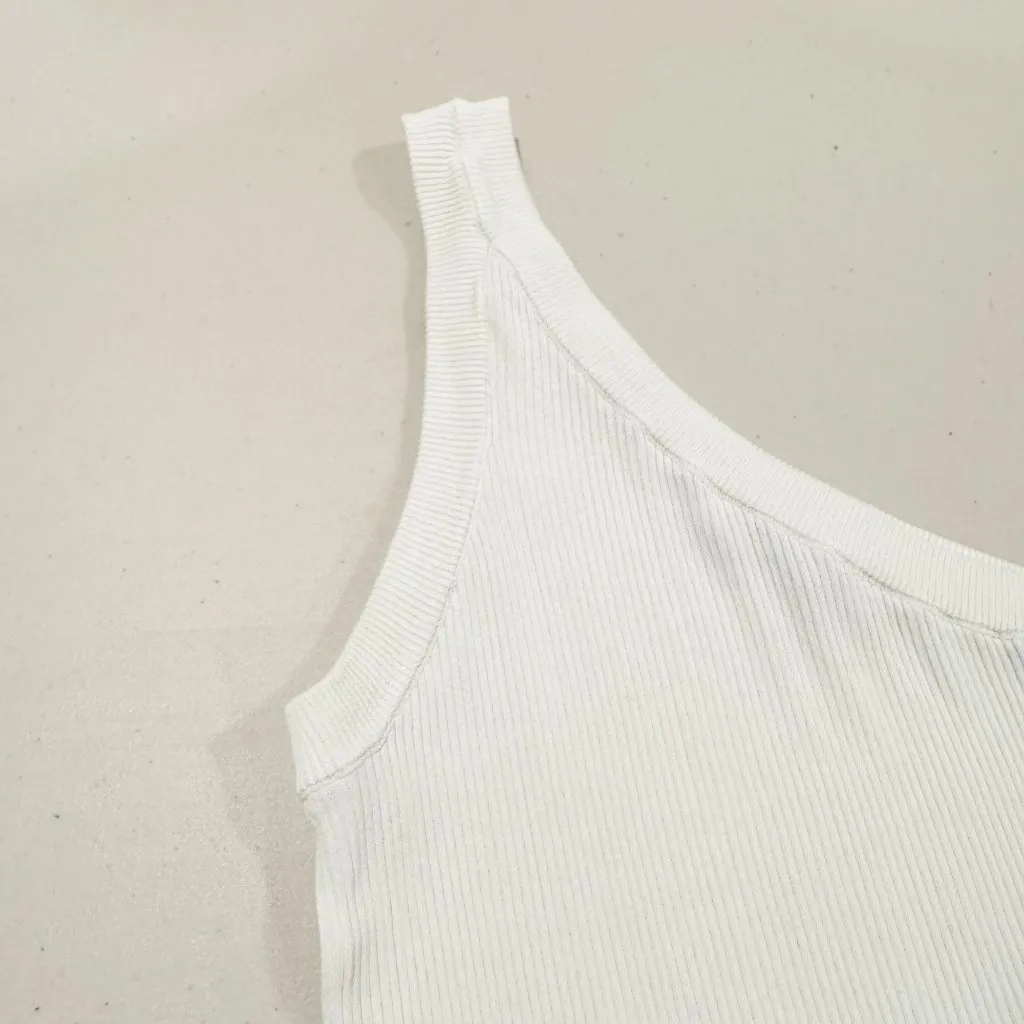 Zara‎ One Shoulder Rounded Hem Tank Top in White Basic Summer Chic Size Small - Image 3