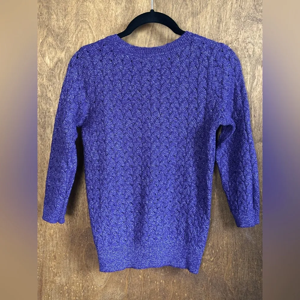 JCP (XS) Cable Knit Crew Neck Sweater purple/white marl 3/4 sleeves Purple - Image 6