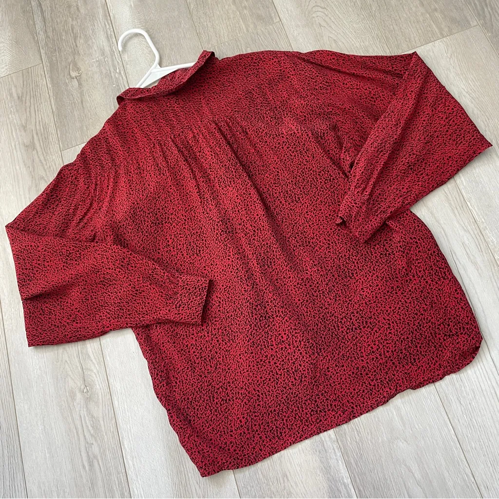 Vintage Silk Shirt animal print dot button up womens Red (size 4) fun romantic - Image 4