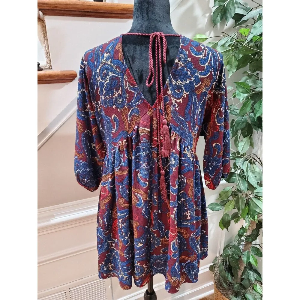 Umgee Boho Paisley Cotton V-Neck Half Sleeve Festival Dress Size Small - Image 7