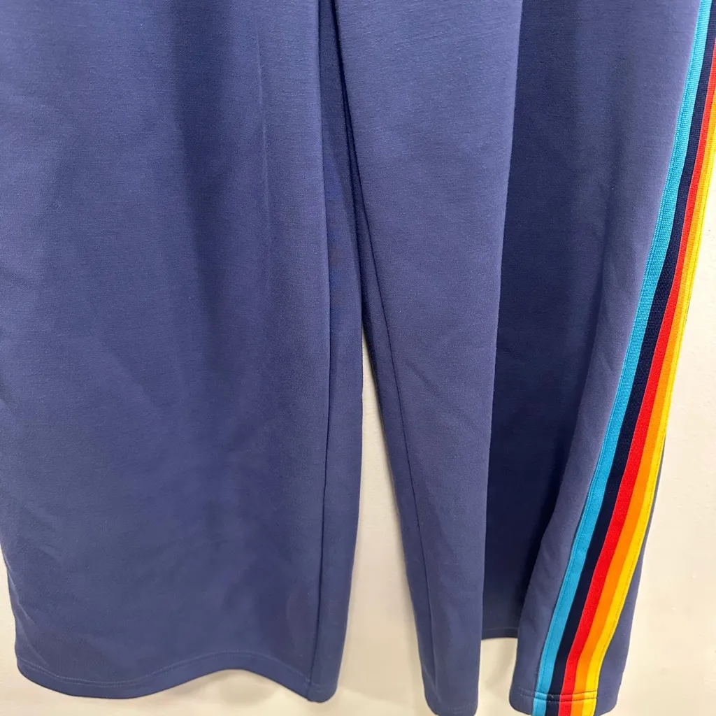 Aldi Gear! Sweatpants! Blue Track Pants with Rainbow Stripes Size small! - Image 4