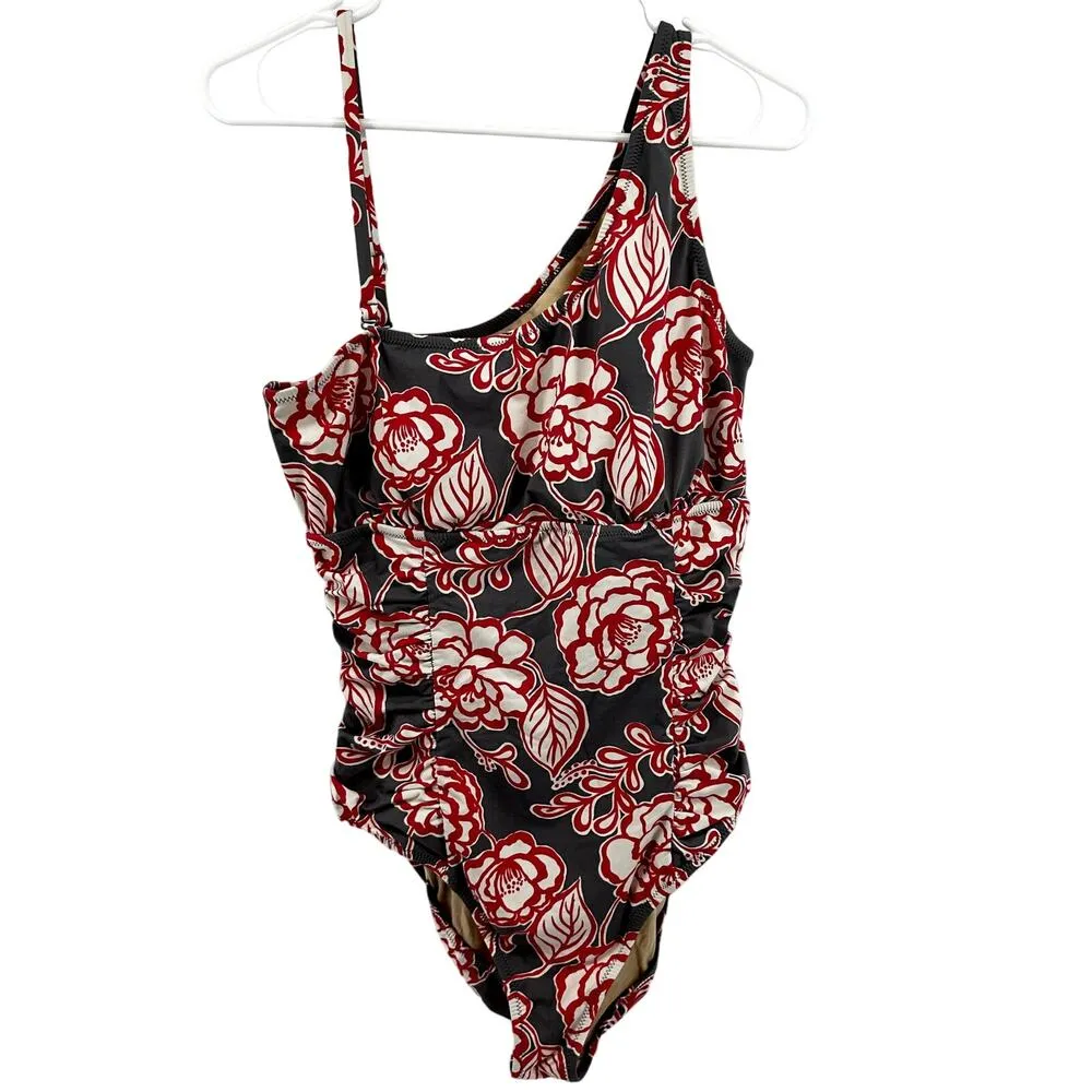 Garnet Hill Signature One-Shoulder Swimsuit Floral One Piece Stretch Fitted 14 - Image 2