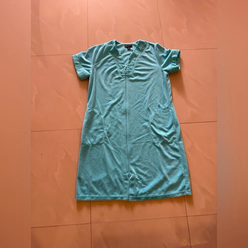 Miss Elaine Relax full Zip Front Waffle Knit Robe pocket size M Blue Size M - Image 15