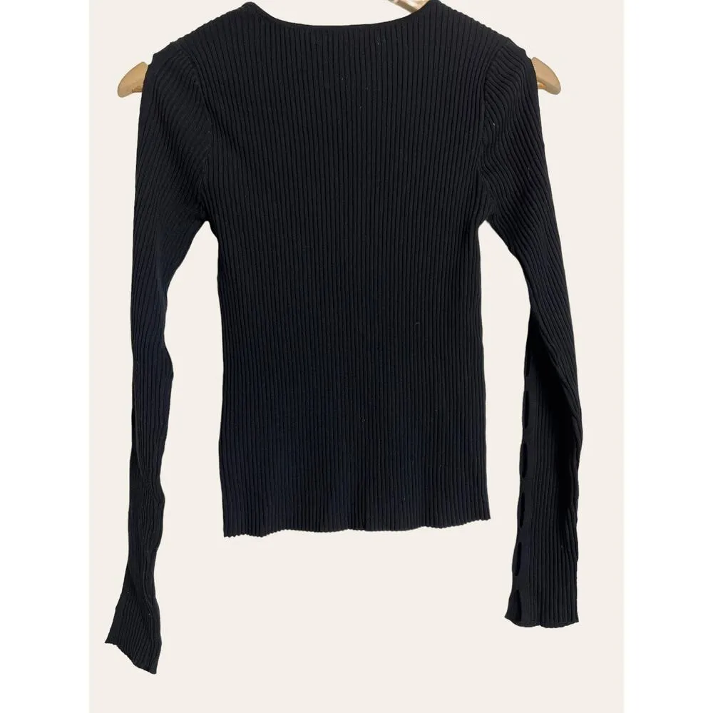 Rebecca Minkoff NEW Black Ribbed Long Sleeve Knit Lauren Top Size S - Image 4