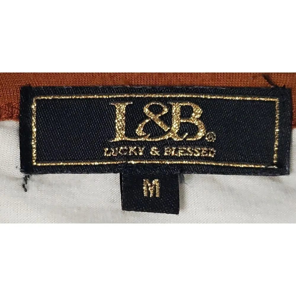 Lucky and Blessed T-Shirt Striped Size Medium Beige Blue Southwestern Santa Fe - Image 5