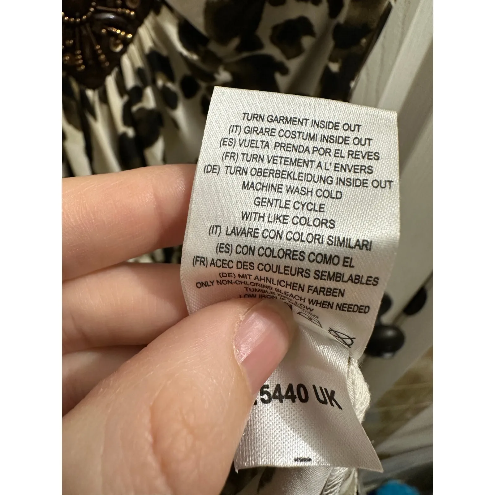 Vintage Nina Leonard Brown & Cream Animal Print Gathered Dress Wrinklefree L - Image 8