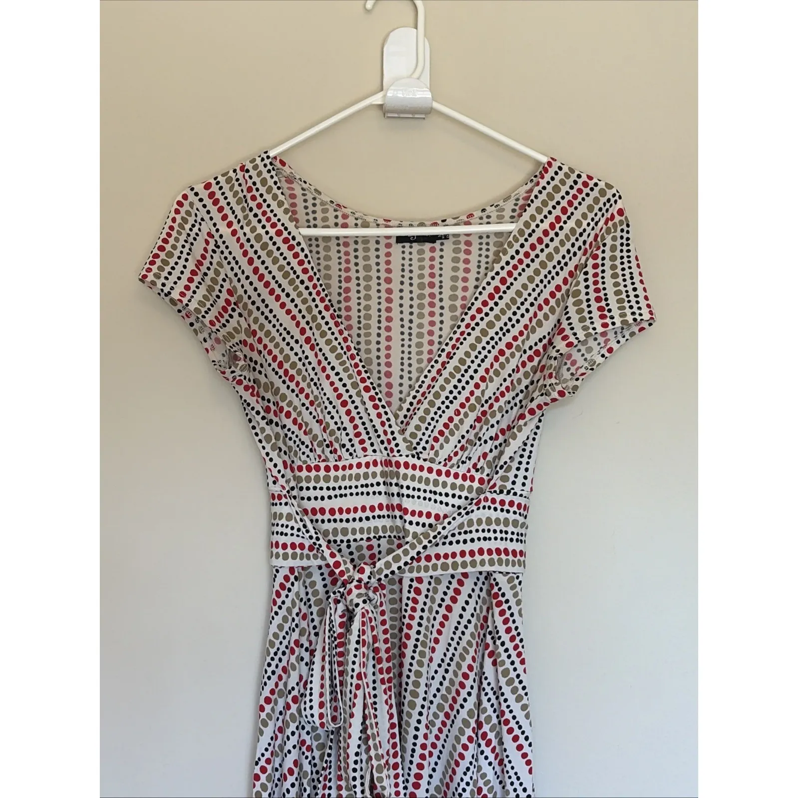 Ruby Rox Y2K Vneck Polka Dot Belted Tie Stretch Midi Dress Womens Medium - Image 2