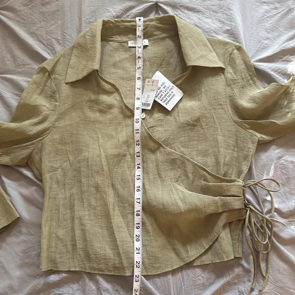 Topshop button front wrap top in khaki - Image 7