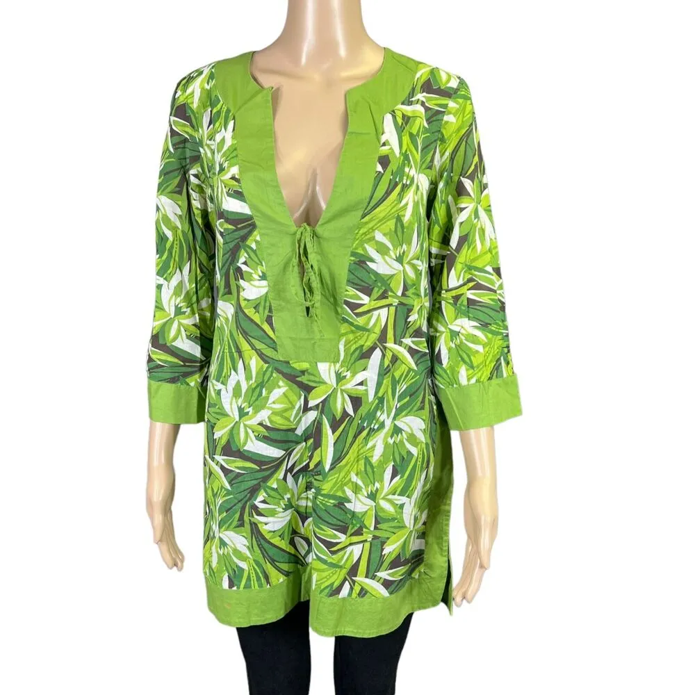Banana Republic Womens Swimsuit Cover Up Jungle Tropical Print Green Small - Image 2